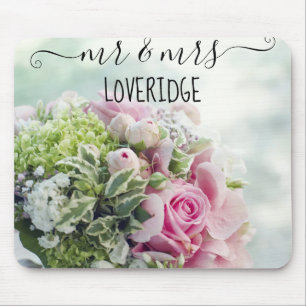 Romantische Hochzeit mit Mr. & Mrs. Pink Rose Flor Mousepad
