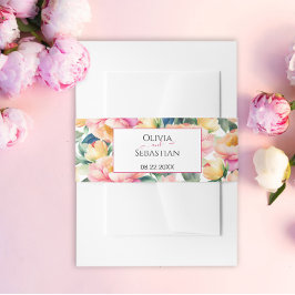 Romantische Hochzeit mit Peony Watercolor Einladungsbanderole