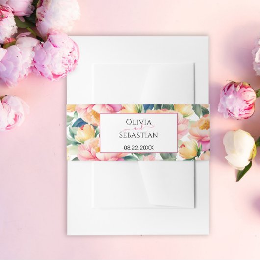 Romantische Hochzeit mit Peony Watercolor Einladungsbanderole
