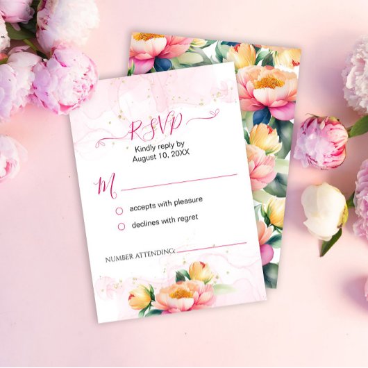 Romantische Hochzeit mit Peony Watercolor RSVP Karte