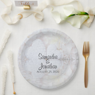 Romantische Hochzeit mit reflektierenden weißen He Pappteller