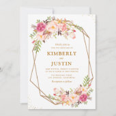 Romantische Hochzeit mit rosa Blumen Einladung (Vorderseite)