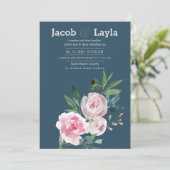 Romantische Hochzeit mit rosa Rosa-Torte Einladung (Stehend Vorderseite)