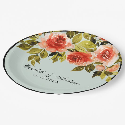 Romantische Hochzeit mit Rot und Grün Pappteller (Schrägansicht)