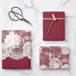 Romantische Hochzeit mit Roter Creme Geschenkpapier Set