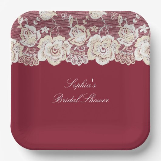 Romantische Hochzeit mit Roter Creme Pappteller (Vorderseite)