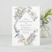 Romantische Hochzeit mit Wasserfarbe Weiß und Blau Einladung (Stehend Vorderseite)