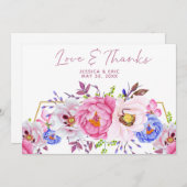 Romantische Hochzeit mit Wasserfarben dank Karte (Vorne/Hinten)