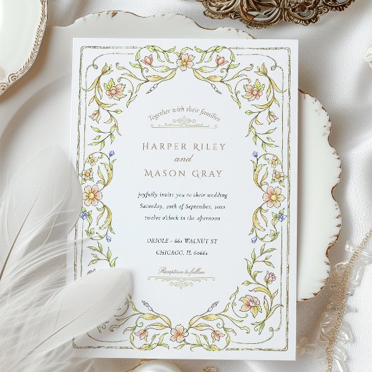 Romantische Hochzeit mit weichem Blumengarten Einladung