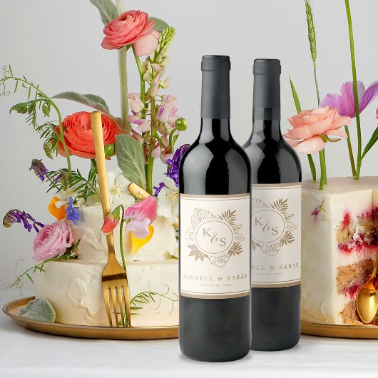 Romantische Hochzeit tropischer Vegetation Weinetikett