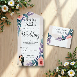 Romantische Hochzeit von Blumen und Groom All In One Einladung