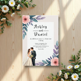 Romantische Hochzeit von Blumen und Groom Einladung