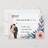 Romantische Hochzeit von Blumen und Groom RSVP Karte (Vorderseite)
