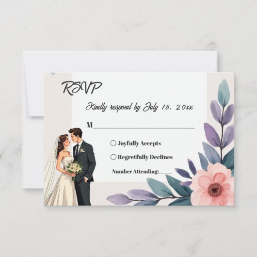 Romantische Hochzeit von Blumen und Groom RSVP Karte (Vorderseite)