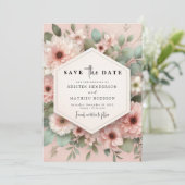 Romantische Hochzeit von Boho Pink Save The Date (Stehend Vorderseite)