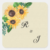 Romantische Hochzeit von Boho Sunflower Quadratischer Aufkleber (Vorderseite)