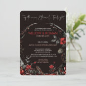 Romantische Hochzeit von Goth Red and Black Rose Einladung (Stehend Vorderseite)