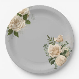 Romantische Hochzeit von Grauen Elfenbein Pappteller