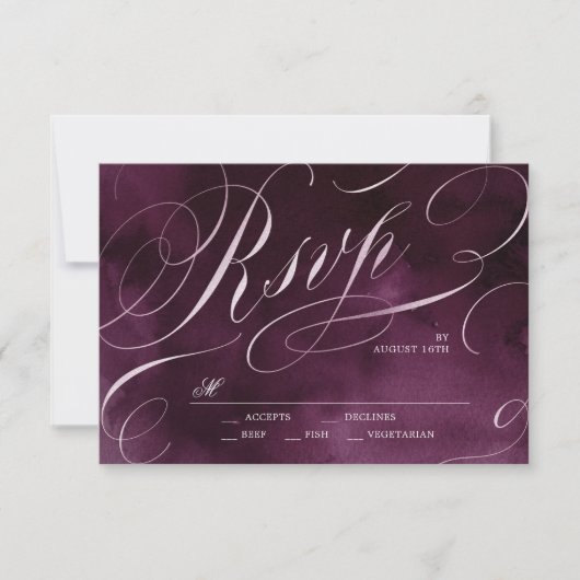 Romantische Hochzeit von Moody plum kalligraphisch RSVP Karte (Vorderseite)