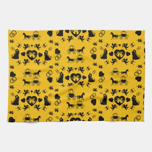 Romantische Hochzeit von Pferd und Kart Geschirrtuch (Horizontal)