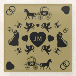 Romantische Hochzeit von Pferd und Kart Glasuntersetzer