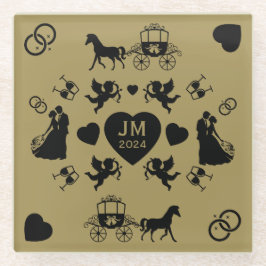 Romantische Hochzeit von Pferd und Kart Glasuntersetzer