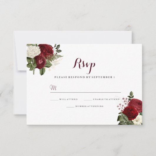 Romantische Hochzeit von Roter Blüte - RSVP Karte (Vorderseite)