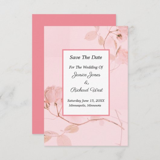 Romantische Hochzeit von Soft Pink Rose Save The Date (Vorne/Hinten)
