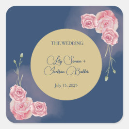 Romantische Hochzeit zwischen Navy und Blush Pink Quadratischer Aufkleber