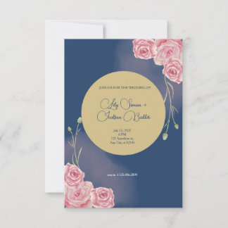 Romantische Hochzeit zwischen Navy und Blush Pink RSVP Karte