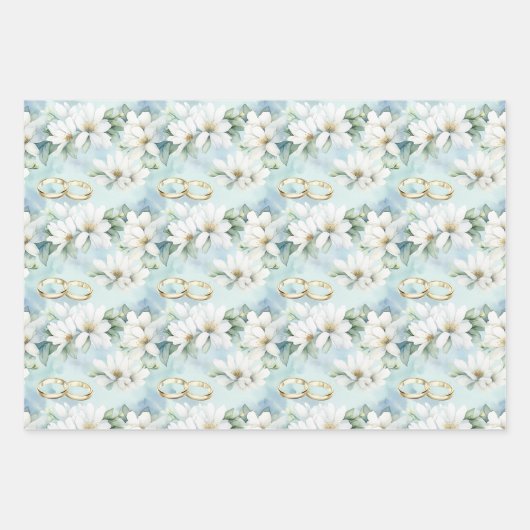 Romantische Hochzeitsblumen und Ringe Geschenkpapier Set (Vorderseite)