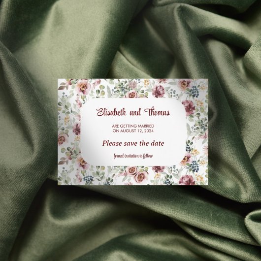 Romantische Hochzeitsblumendesign Save the Date Ka