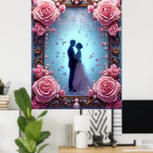 Romantische Hochzeitscoule in eleganten Rahmen Poster (Heimbüro)