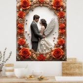 Romantische Hochzeitscoule in eleganten Rahmen Poster (Küche)