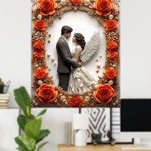 Romantische Hochzeitscoule in eleganten Rahmen Poster (Heimbüro)