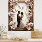 Romantische Hochzeitscoule in eleganten Rahmen Poster (Küche)