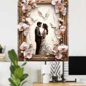 Romantische Hochzeitscoule in eleganten Rahmen Poster (Heimbüro)