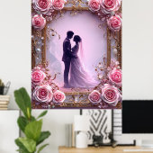 Romantische Hochzeitscoule in eleganten Rahmen Poster (Heimbüro)