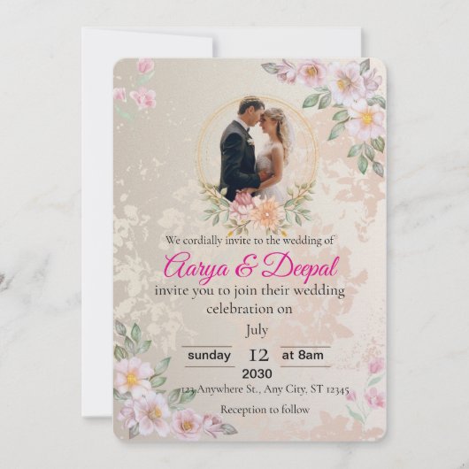 Romantische Hochzeitseinladung - elegant & zeitlos Einladung (Vorderseite)