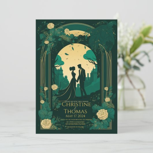 Romantische Hochzeitseinladung Emerald Green und G Einladung (Stehend Vorderseite)