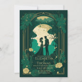 Romantische Hochzeitseinladung Green Emerald and G Einladung (Vorderseite)