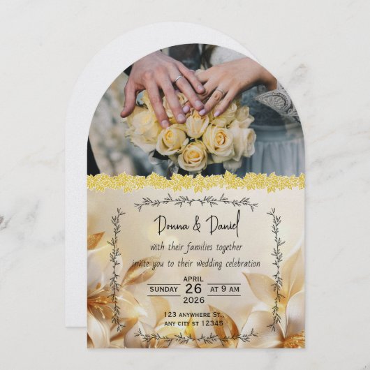 Romantische Hochzeitseinladung mit Blumendesign Einladung (Vorne/Hinten)