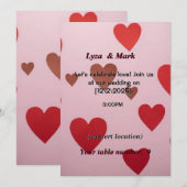 Romantische Hochzeitseinladung mit roten Herzen Einladung (Vorne/Hinten)