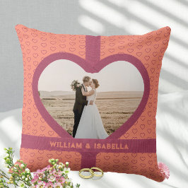 Romantische Hochzeitsfeier Foto Ribbon Herz Peach Kissen
