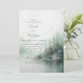 Romantische Hochzeitsfeier im grünen Wald Einladung (Stehend Vorderseite)