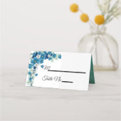 Romantische Hochzeitsfeier in Blau/Grün-Blumen-Pla Platzkarte (Vorderseite)
