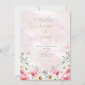 Romantische Hochzeitsfeier in Rosa und Flora Einladung (Vorderseite)