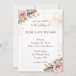 Romantische Hochzeitsfeier mit Aquarellblumen Einladung
