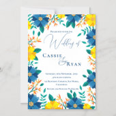 Romantische Hochzeitsfeier mit blauer Gelbblume Magneteinladung (Vorderseite)