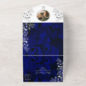 Romantische Hochzeitsfeier mit Royal Blue Floral All In One Einladung (Außenbereich)